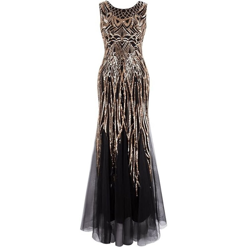 🖤✨ Formal Evening Mermaid Sequin Long Tulle Gown Gala Maxi Dress L, XL, 2XL NWT